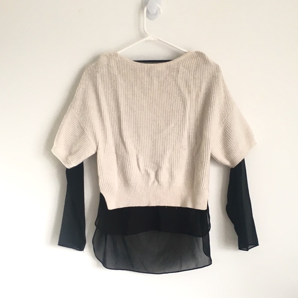 Contemporary Designer Double Layer Sleeves Boat Neck Loose Sweater - Picture 2 of 5